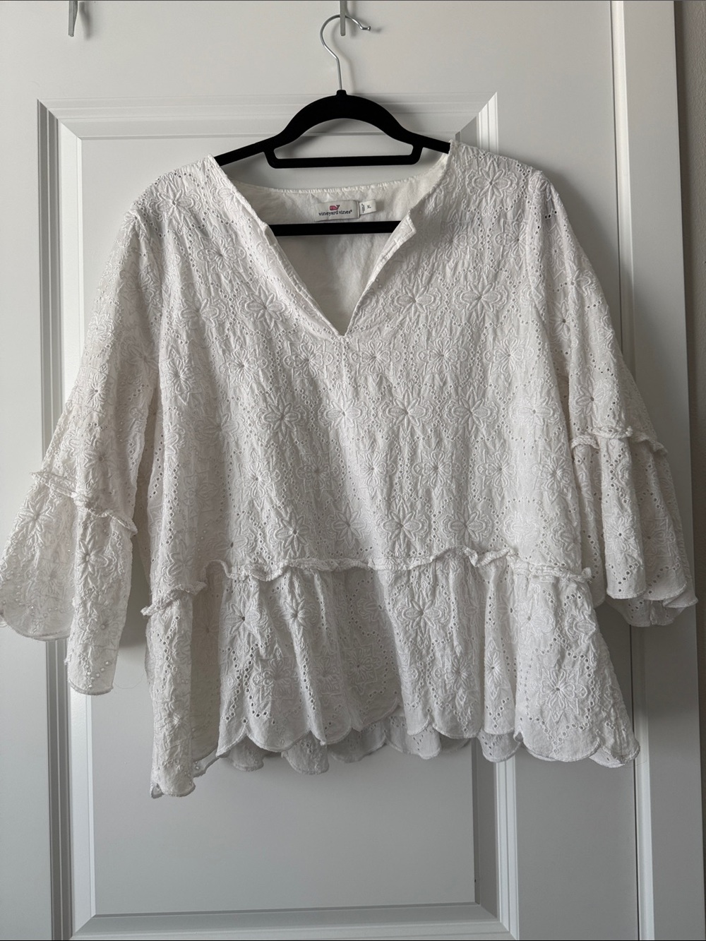 Vineyard Vines White Eyelet Tiered Top embroidered